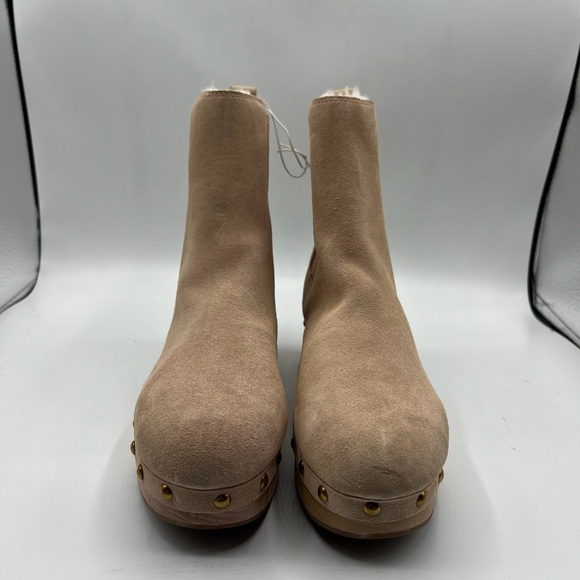 Jcrew Sz 7 Faux Fur Lined Clog Beige Suede Ankle Boots - Picture 2 of 12